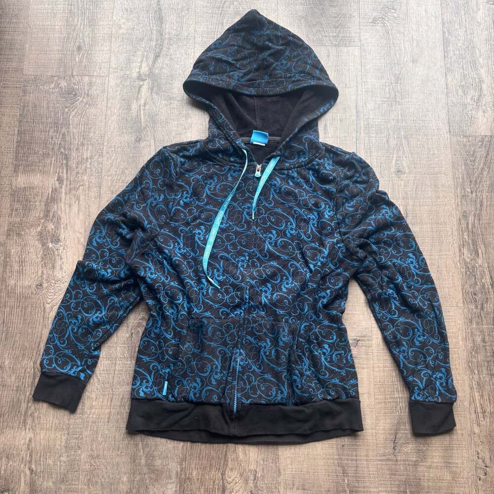 Dincus Black and Blue All Over Scroll Print Full Zip Hoodie Size M